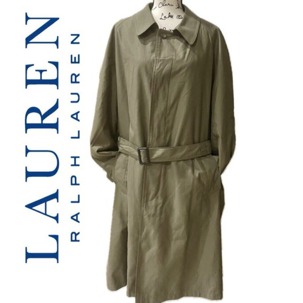 VTG RALPH LAUREN TRENCH COAT BELTED HUNTER GREEN ZIP LINER SZ 42R QUIET LUXURY
